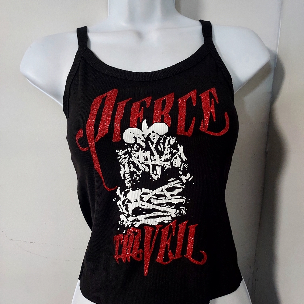 Pierce the Veil Red Glitter Sparkles Skeletons misadventures tank top Crop Top